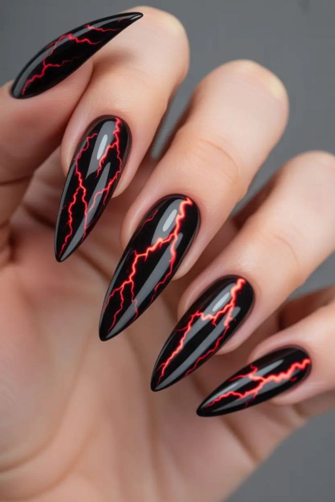 Obsidian cherry lightning cut nails art