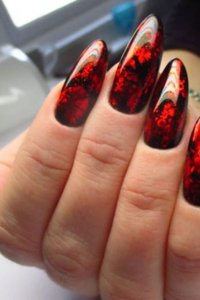 Obsidian fire petal mix nail art