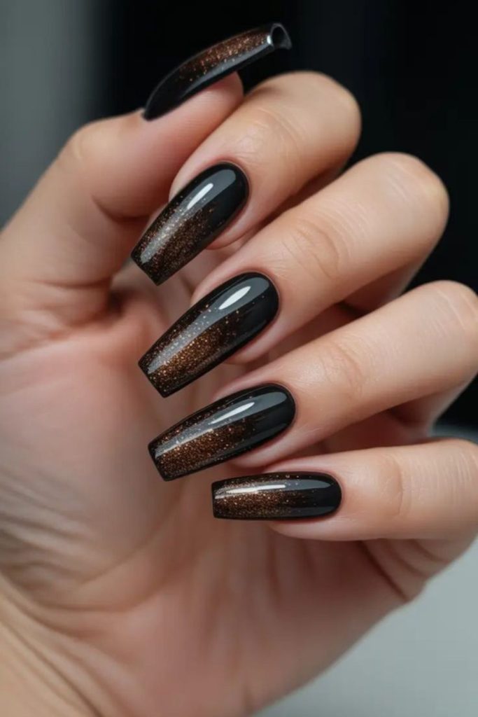 Black rose gold dust matte nails