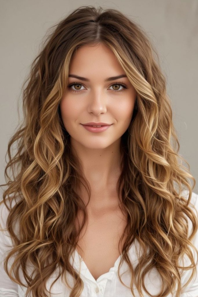 Beachy curly hairstyle with relaxed movement.