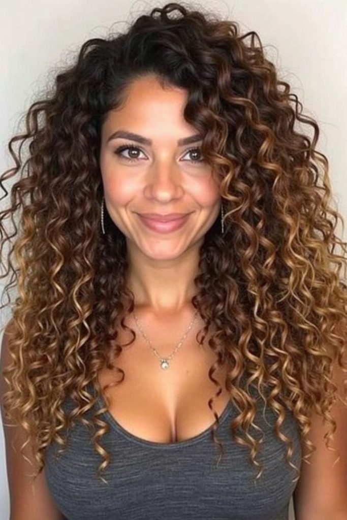 Ombre fade curly hairstyle smooth color transition