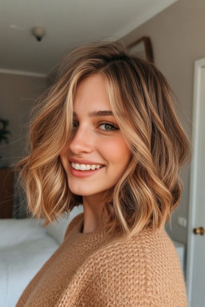 Sleek bob with warm sunset tones