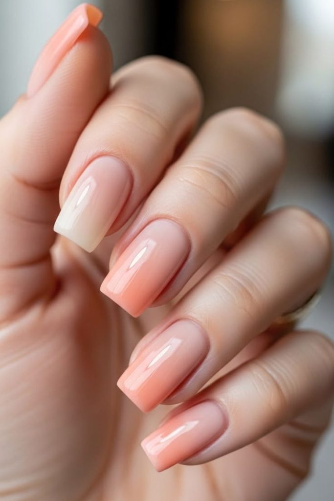 Peach silk soft pastel square manicure