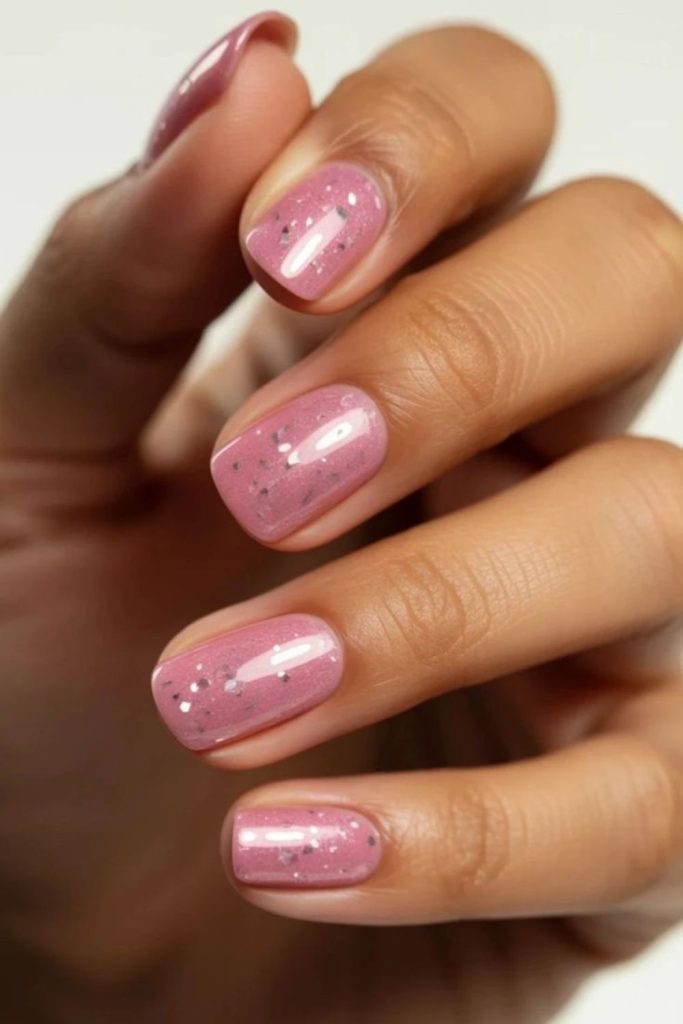 Pink galaxy glitter dreamy nail look