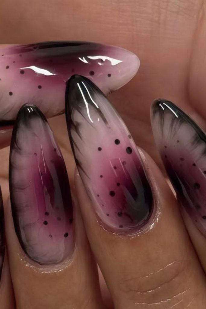 Orchid black gradient toxic nails style