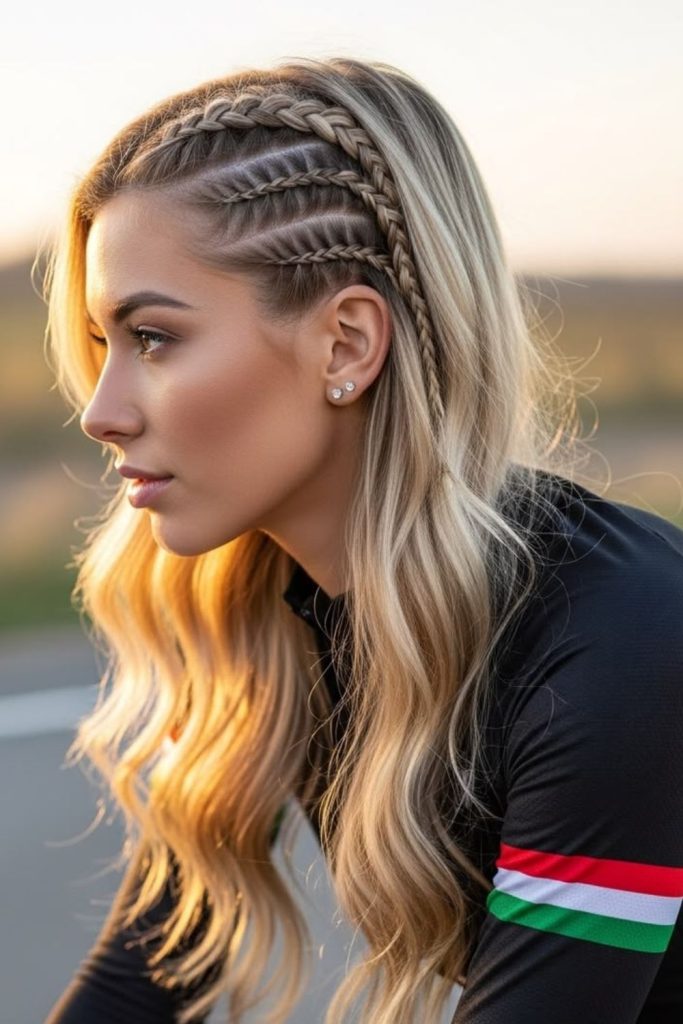 Side halo braid elegant sporty fitness hairstyle