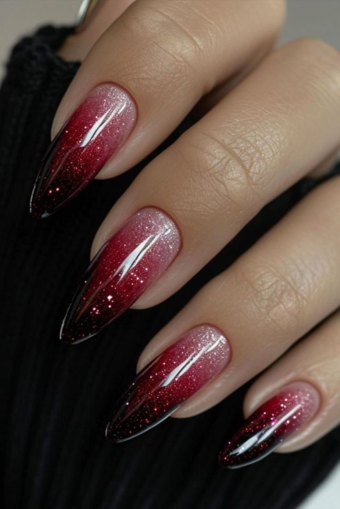 Raven red diamond dust sparkle nails