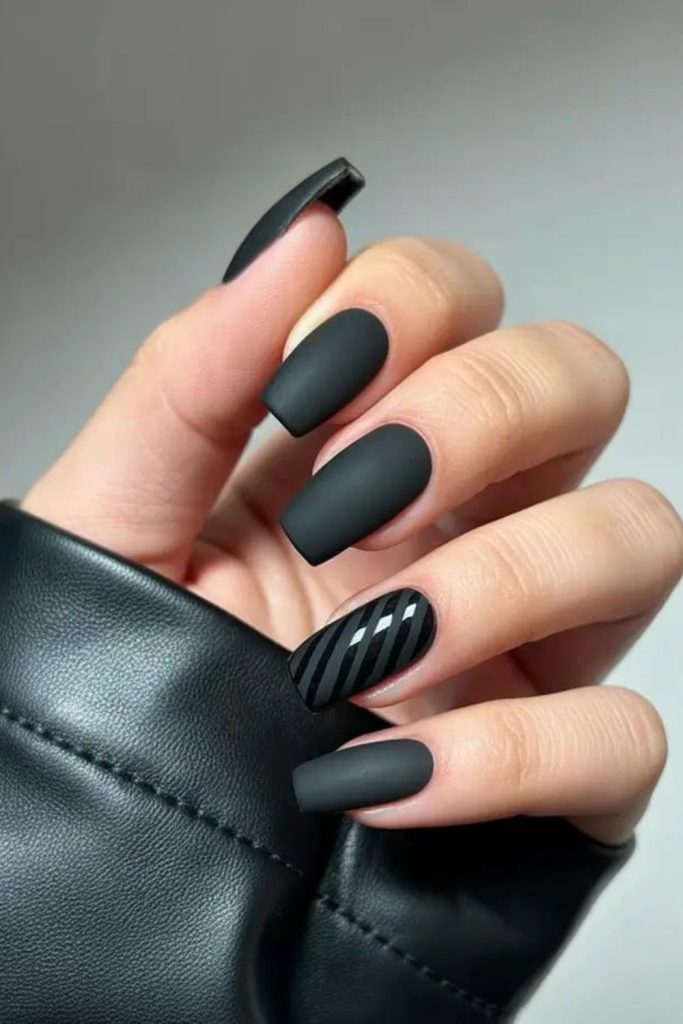 Matte black soft gothic square nails
