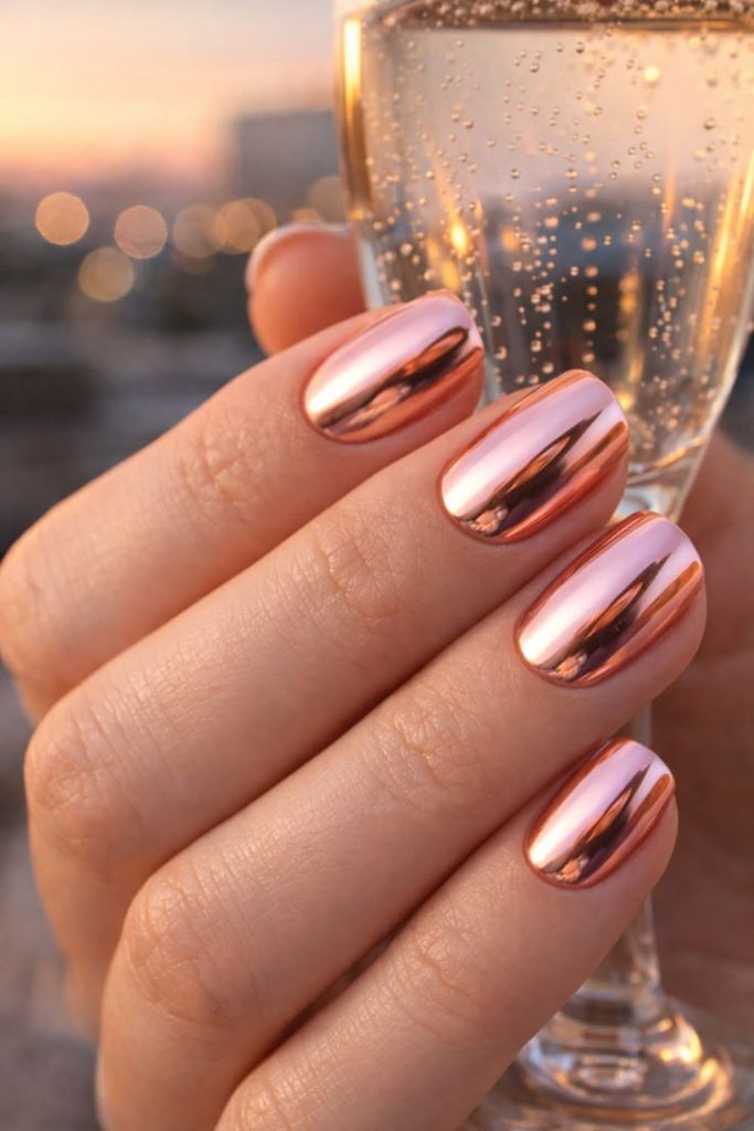 Rose gold sunset chrome nails