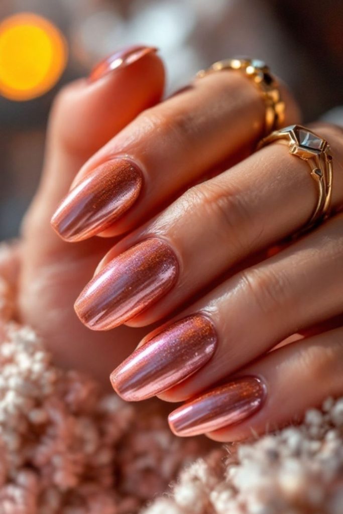 Blush rose chrome nail style