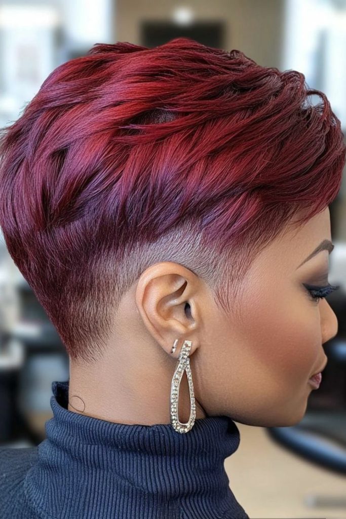 Sculpted rosewood edgy pixie style
