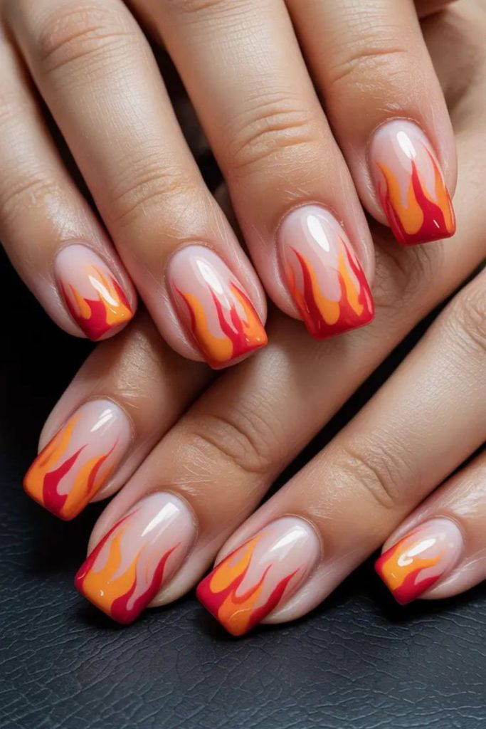 Ruby flame bold red square nails