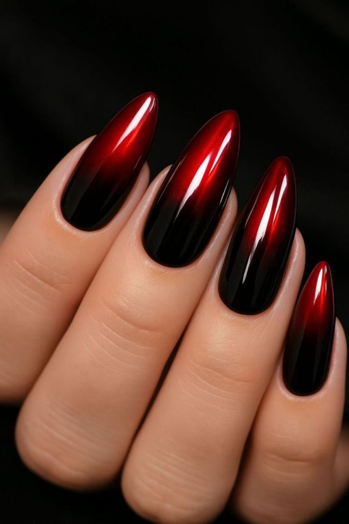 Ruby venom chrome fade manicure design