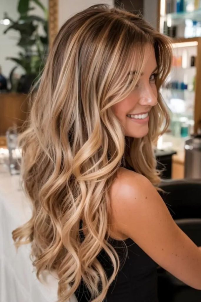 Sandy blonde chestnut beach waves.