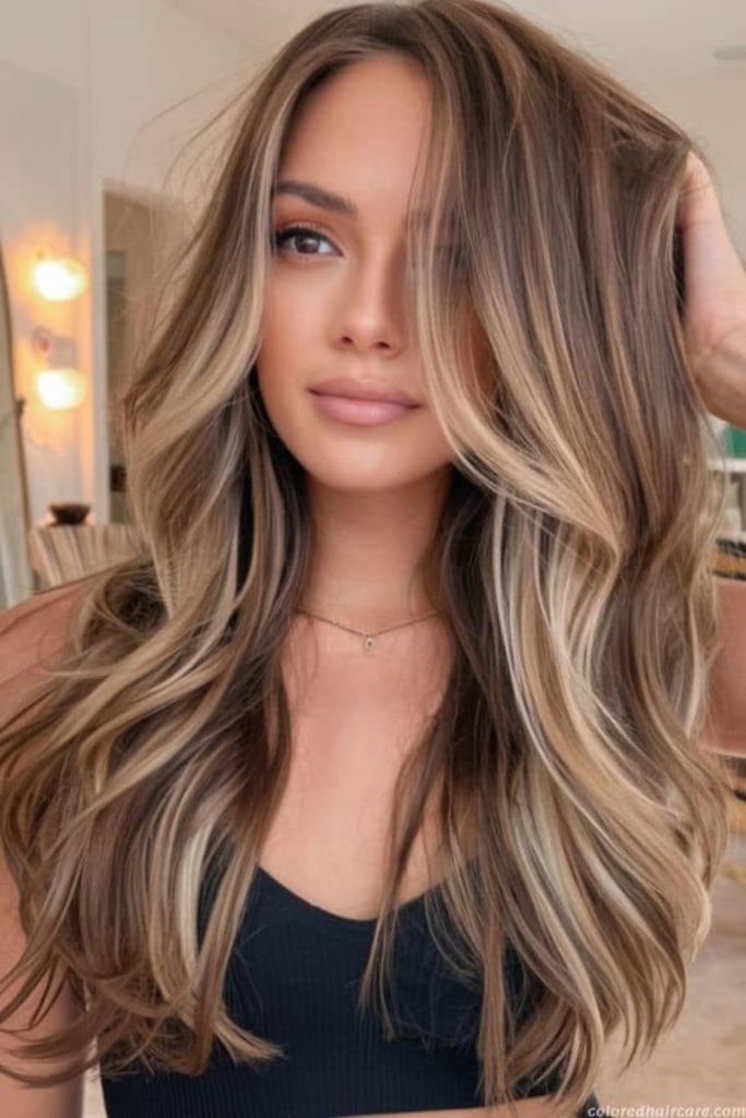 Sandy blonde espresso wavy hair.