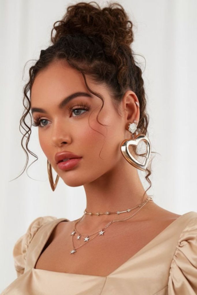 Satin smooth curly formal bun.