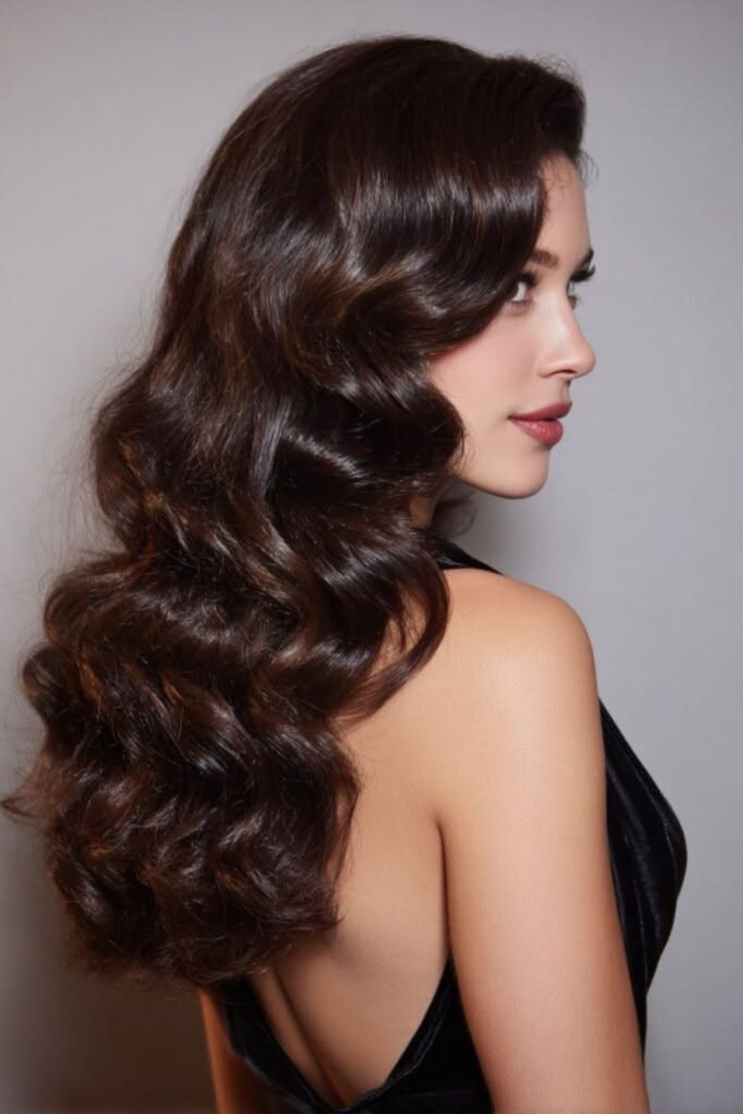 Ballroom inspired sleek curly hairstyle.