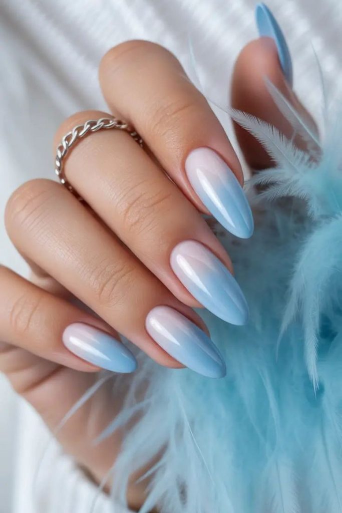Sky blue cotton soft gradient nails