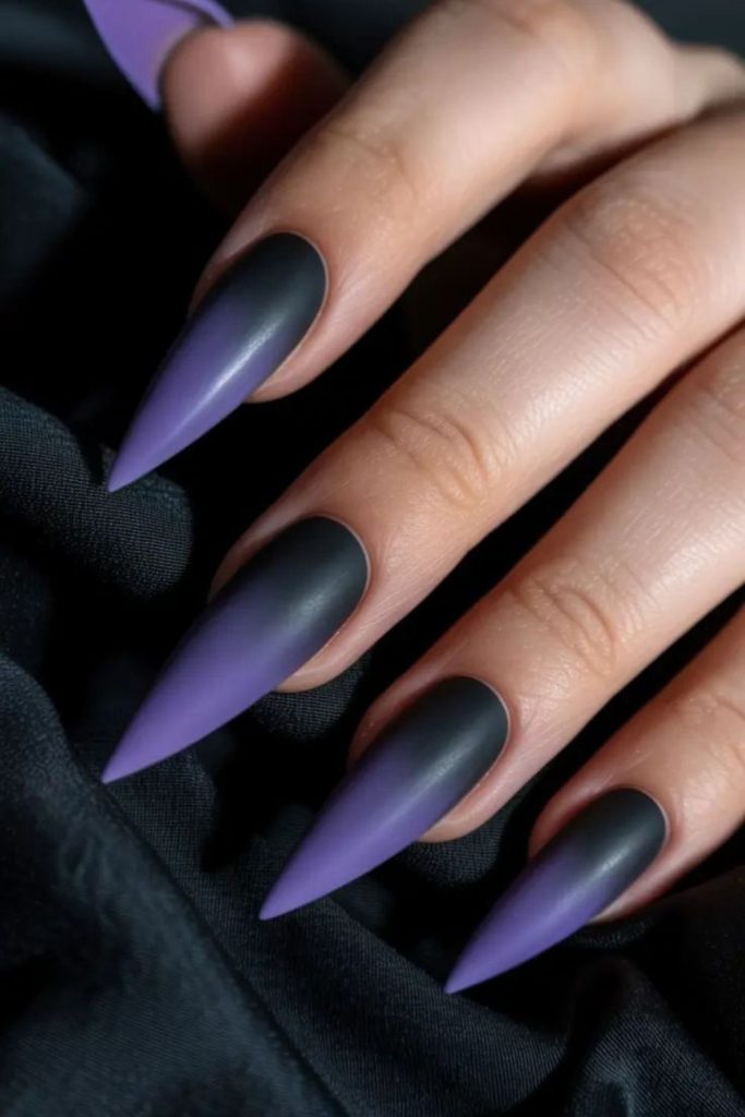 Lilac smoky black soft goth nails