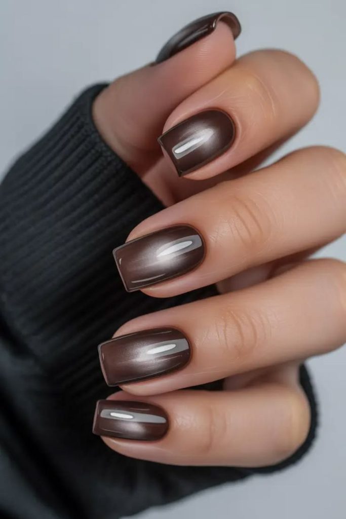 Smoky quartz muted grey square nails