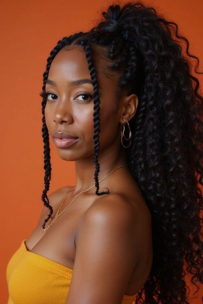 High ponytail crochet spiral curls style.