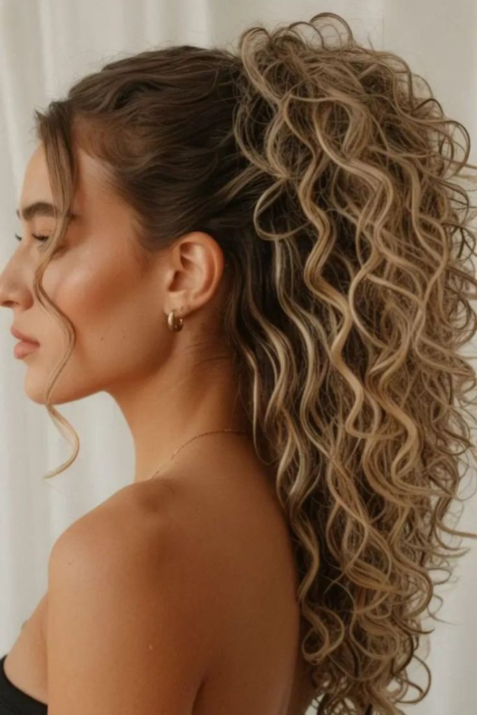 Elegant curly knot formal hairstyle.