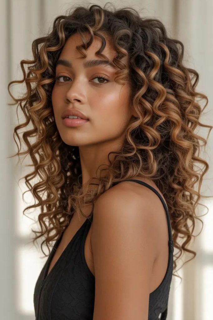 Glossy starlight spiral curly hairstyle.