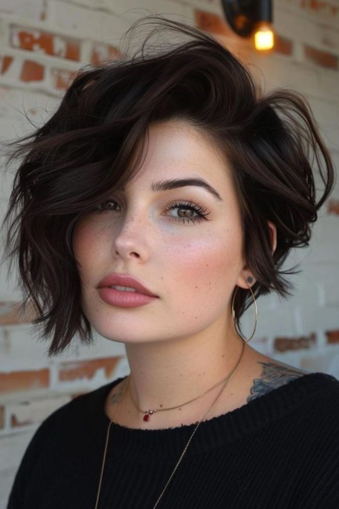 Side-swept dramatic pixie hairstyle.