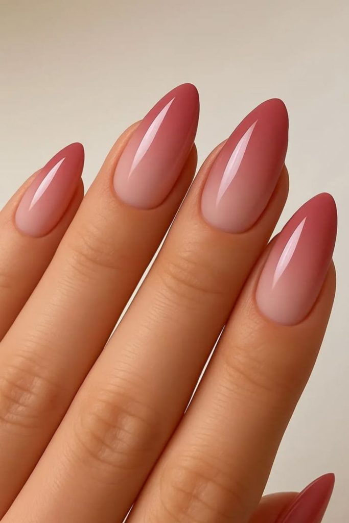 strawberry pink creamy glossy nail design
