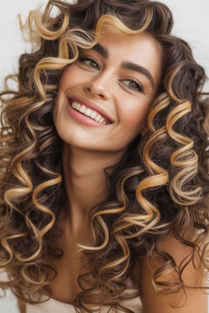 Bright energetic curly hairstyle with radiant sunlike glow.