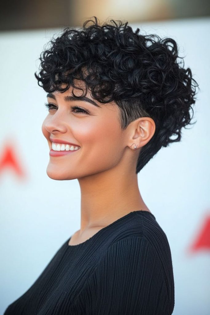 Sunlit short afro pixie curly haircut