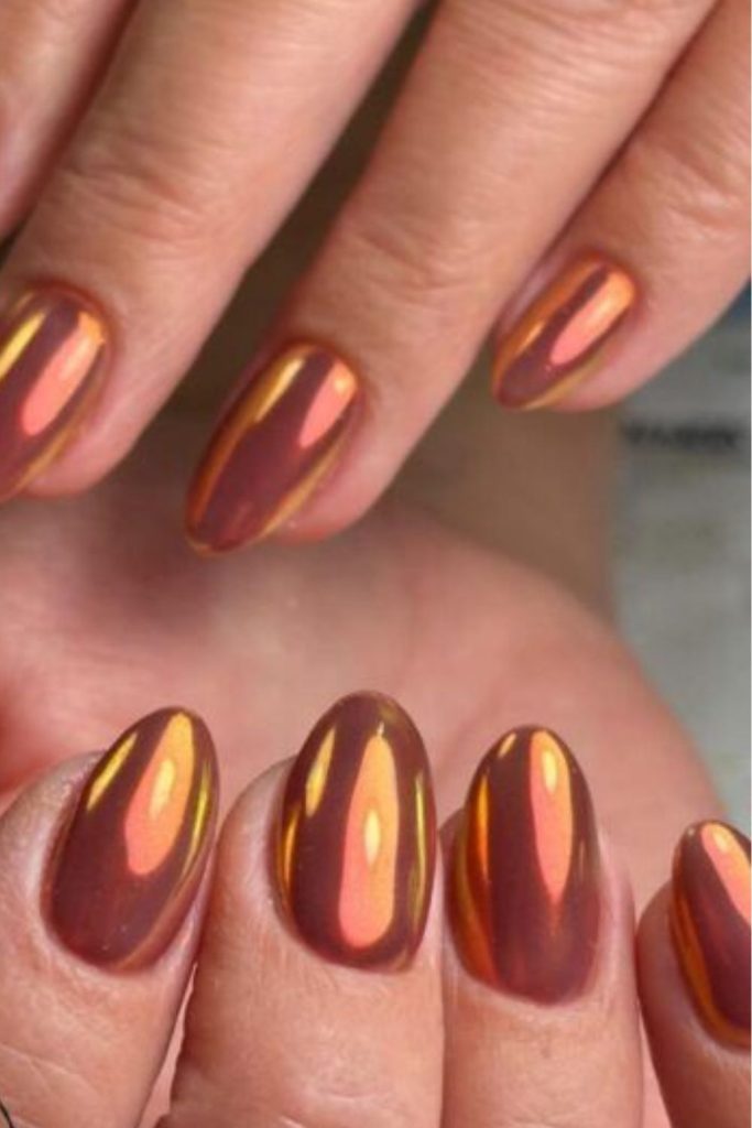 Bronze sunset mirage chrome nails