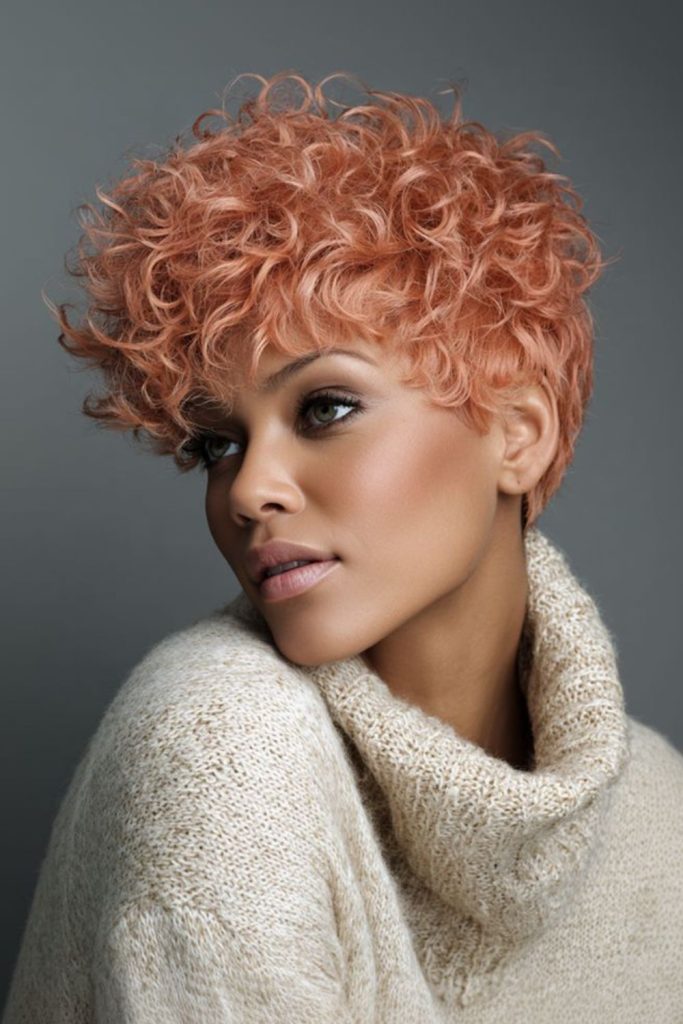 Sunset glow curly pixie hairstyle