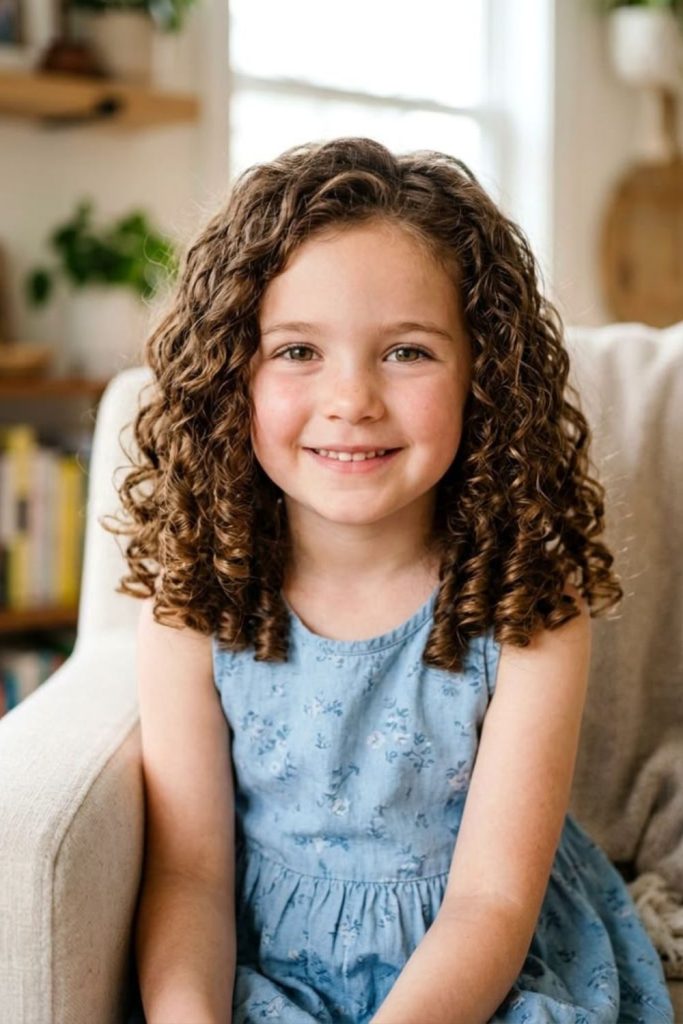 Side swept warm spiral curl flow