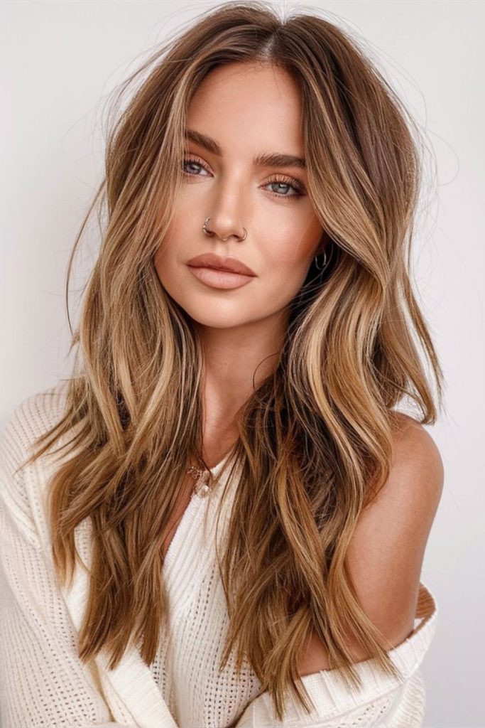 Toasted almond blonde soft waves.
