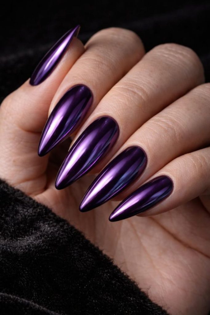 Plum chrome dark gothic square nails