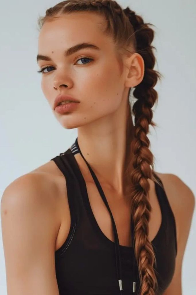 Loose side braid casual sporty flowing look