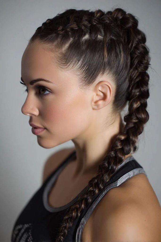 Mix braid into ponytail hybrid sporty training hairstyle