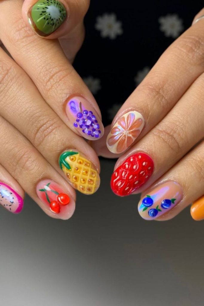 Tutti frutti colorful fun nails.