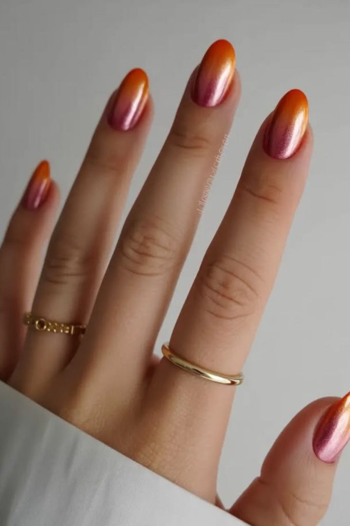 Neon citrus sunset chrome nails