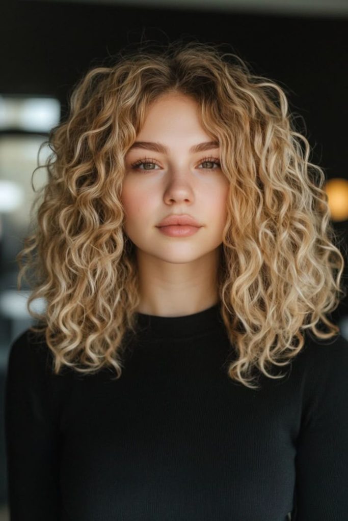 Halo styled formal curly coils.