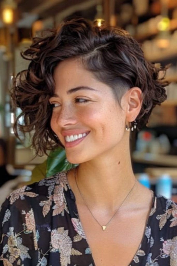 Urban flame styled curly pixie cut