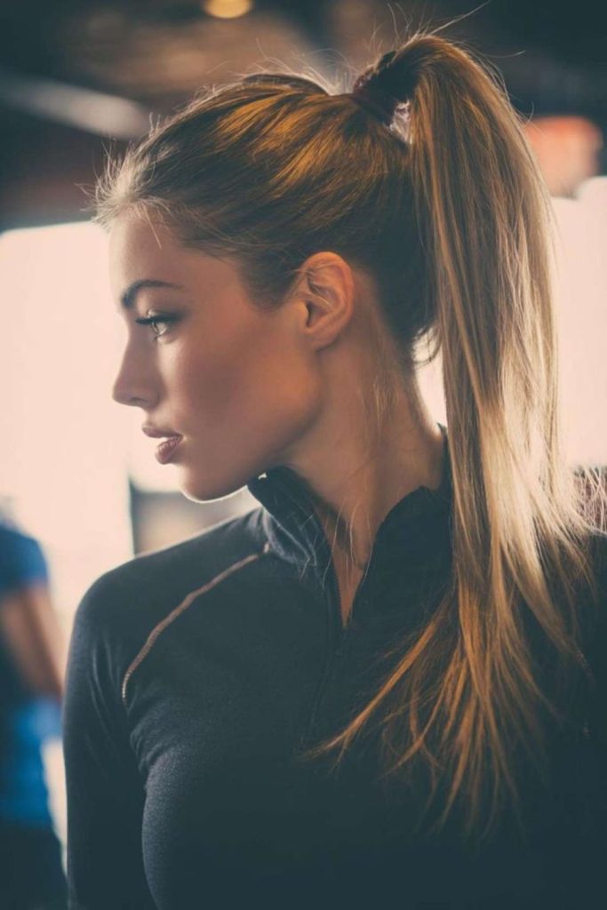 Sleek high ponytail aerodynamic sporty training hair