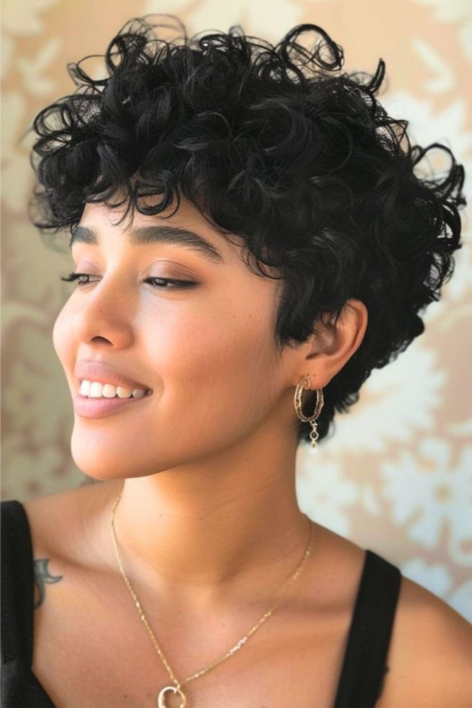 Tight coiled pixie with elegant volume crown