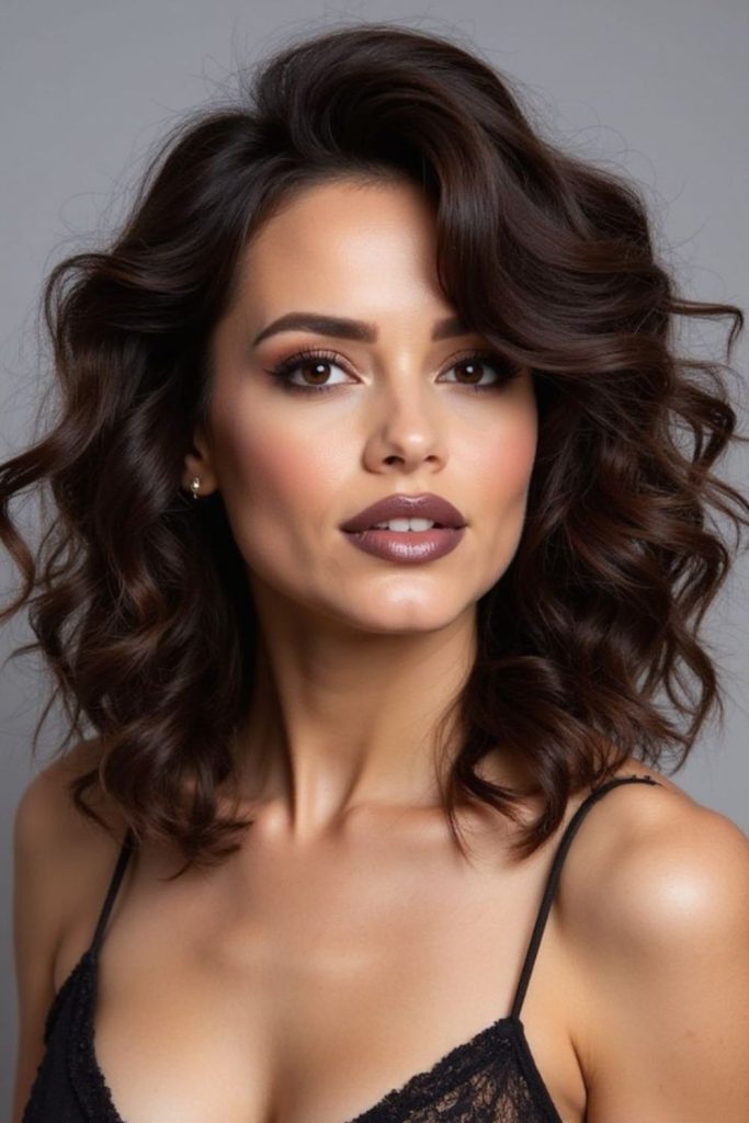 Dark velvet curls with softness.