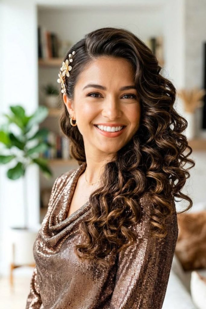 Luxurious velvet textured spiral curls falling gracefully down