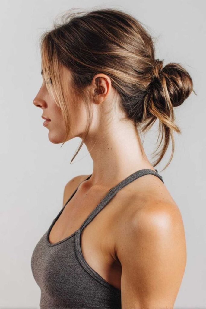 Soft side bun relaxed sporty casual hair style