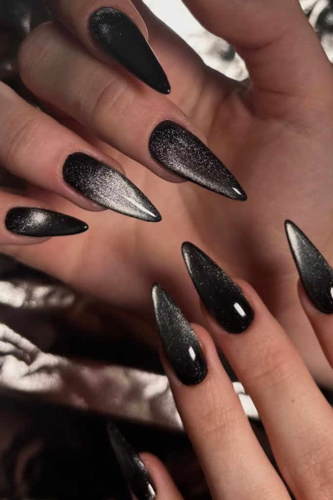Black crystal shimmer gothic nails design
