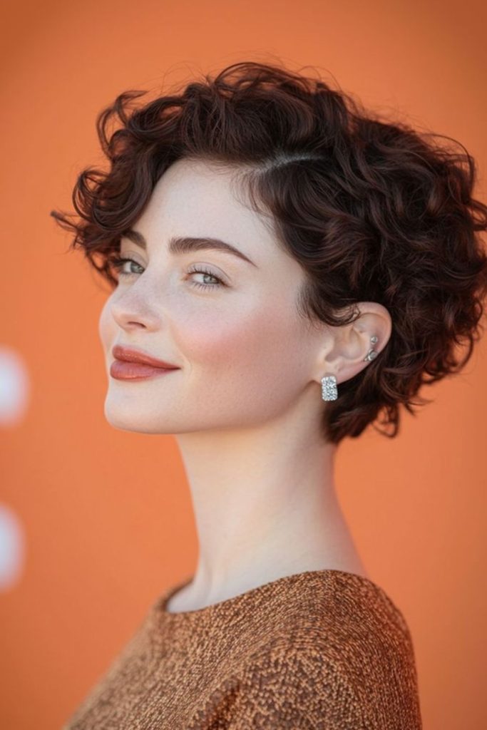 Soft curly pixie hairstyle.