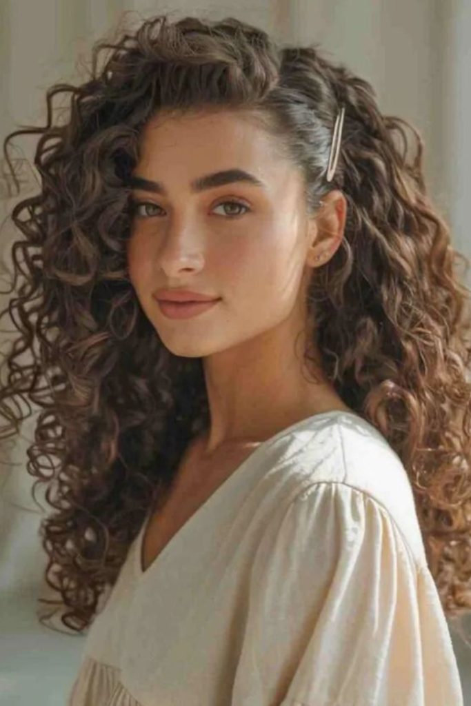 Bold curly hair with untamed edgy movement.